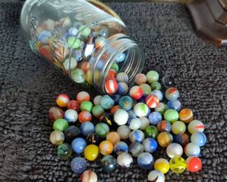 Vintage Glass Marbles, Contents Of Mason Jar