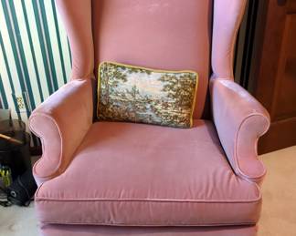 Pearson Velvet Wingback Chair, 46" x 32" x 28", Including Throw Pillow