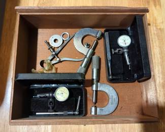 Brown & Sharp Micrometers, Qty 2, Starrett Calipers, Starrett "Last Word" Universal Test Indicator, Qty 2, Both Includes Case
