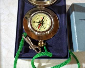 Vintage Dalvey Chrome Pocket Compass With Original Box, Personal Magnifying Glasses With Holder, Qty 2, And Seth Thomas Foldable Clock, With Original Box