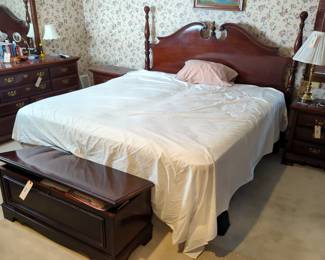 King Bed Frame Including Headboard, 2 Twin Mattresses, Box Spring And Bedding