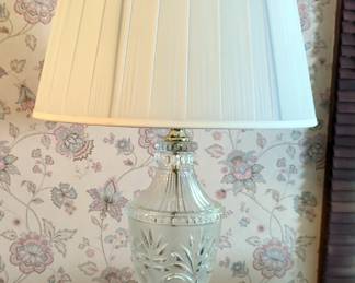 Underwriters Laboratories Inc Etched Glass 32" Lamp Including Scalloped Pleated Shade