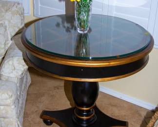 Glass top end table and display flowers 