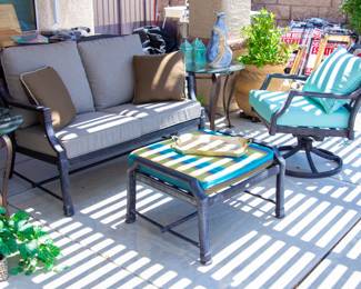 Outdoor loveseat, chair, and ottoman set 