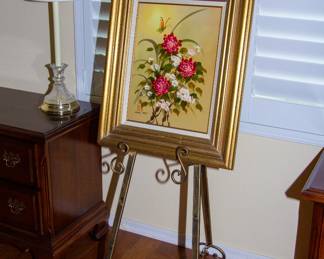Chung Rhee oil painting and stand 