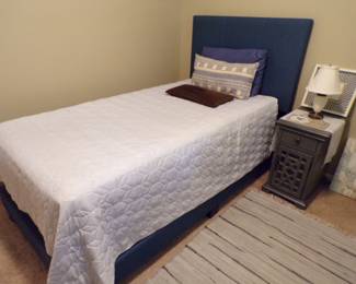 Twin Size Denim Upholstered Bed Frame With Mattress and Box Springs