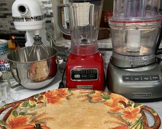 Kitchen Aid red blender, Kitchen Aid food processor large platter