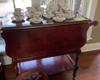 solid wood tea cart, double drop leaf, removable serving tray