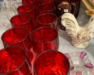 ruby red "honeycomb" glasses