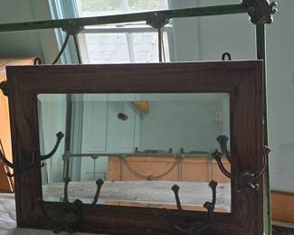 ANTIQUE OAK WALL MIRROR & IRON BED