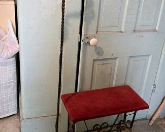ANTIQUE TWISTED IRON FLOOR LAMP & RADIO BENCH