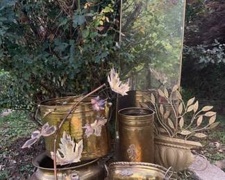 Metal and Brassy Planters with Mirror