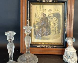 Victorian Frame with ethed Candlesticks