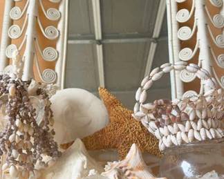 Wicker Mirror with Shells Starfish and Sand Dollars