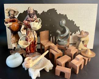 Mexican Folk Art with Stone Ashtrays and Wooden Smalls