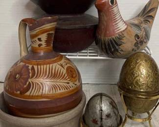 Pottery with Metal Eggs and Trinket Box