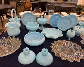 large collection of Fenton Blue Satin