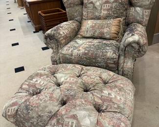 LazyBoy brocade chair and ottoman