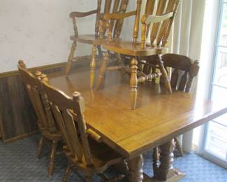 Dining table, six chairs,  2 leaves