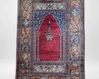 002 Vintage DoubleSided Prayer Rug Angora Wool on Cotton