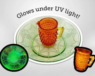 Anchor Hocking Uranium Glass Dish Fenton Amberina Hobnail Pitcher