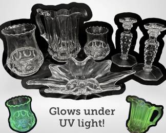 Manganese Glass Centerpiece Bowl, Candlesticks, Vases, More