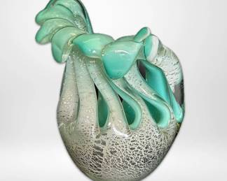 004 MuranoStyle Aqua Art Glass Vase