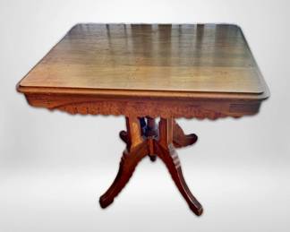 Carved Wood Side Table W Burl Wood Accents