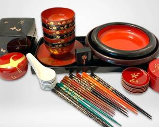 Lacquered Plastic Bowls, Chopsticks, And More