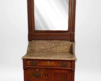 009 Antique MarbleTop Washstand w Swivel Mirror