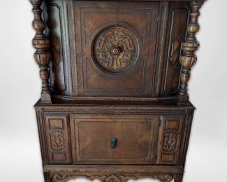 007 Antique Oak Jacobean Style China Cabinet