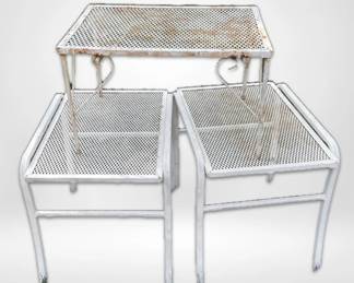 3 White Metal Outdoor Side Tables
