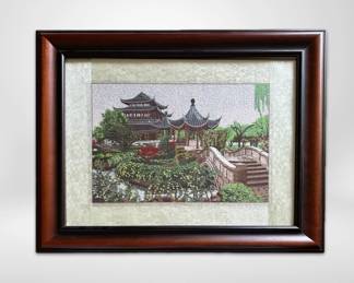 Framed Pagoda Bridge Fine Silk Embroidery