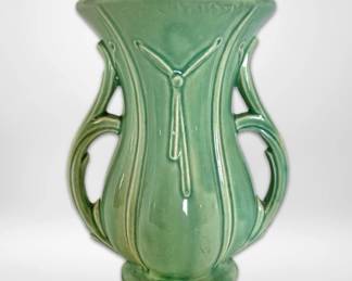 McCoy DoubleHandled Green Knot Pottery Vase