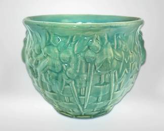 006 Vintage McCoy USA Aqua Blue Basketweave Planter