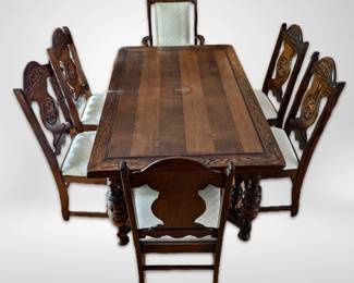 Antique Jacobean Style Dining Table w 6 Chairs