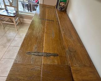Console leaf table. Opened leaf on one side to show hardware. Leg details on next page.