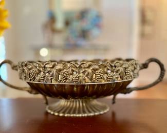 Vintage Andrea Sadek grape vine silver plating on brass bowl.