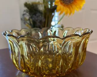 Amber glass bowl.