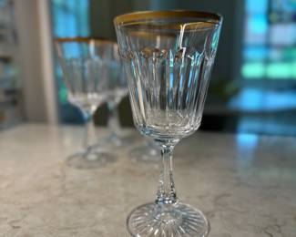 Oscar de la Renta "Dresden" gold rimmed wine glasses.