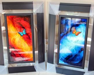 Chris Debreis Mixed Media "Monarch in Flame" & "Monarch in Frost"