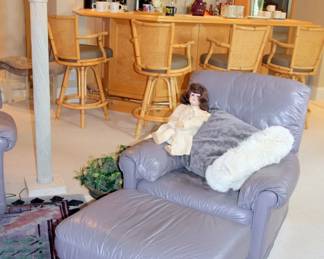 Mauve Classic Leather Club Chair with Ottoman