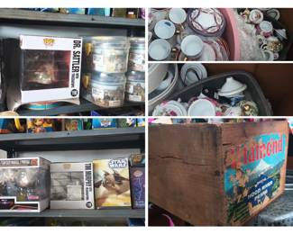 Pops, MINIATURE tea sets and dishes, Vintage crates