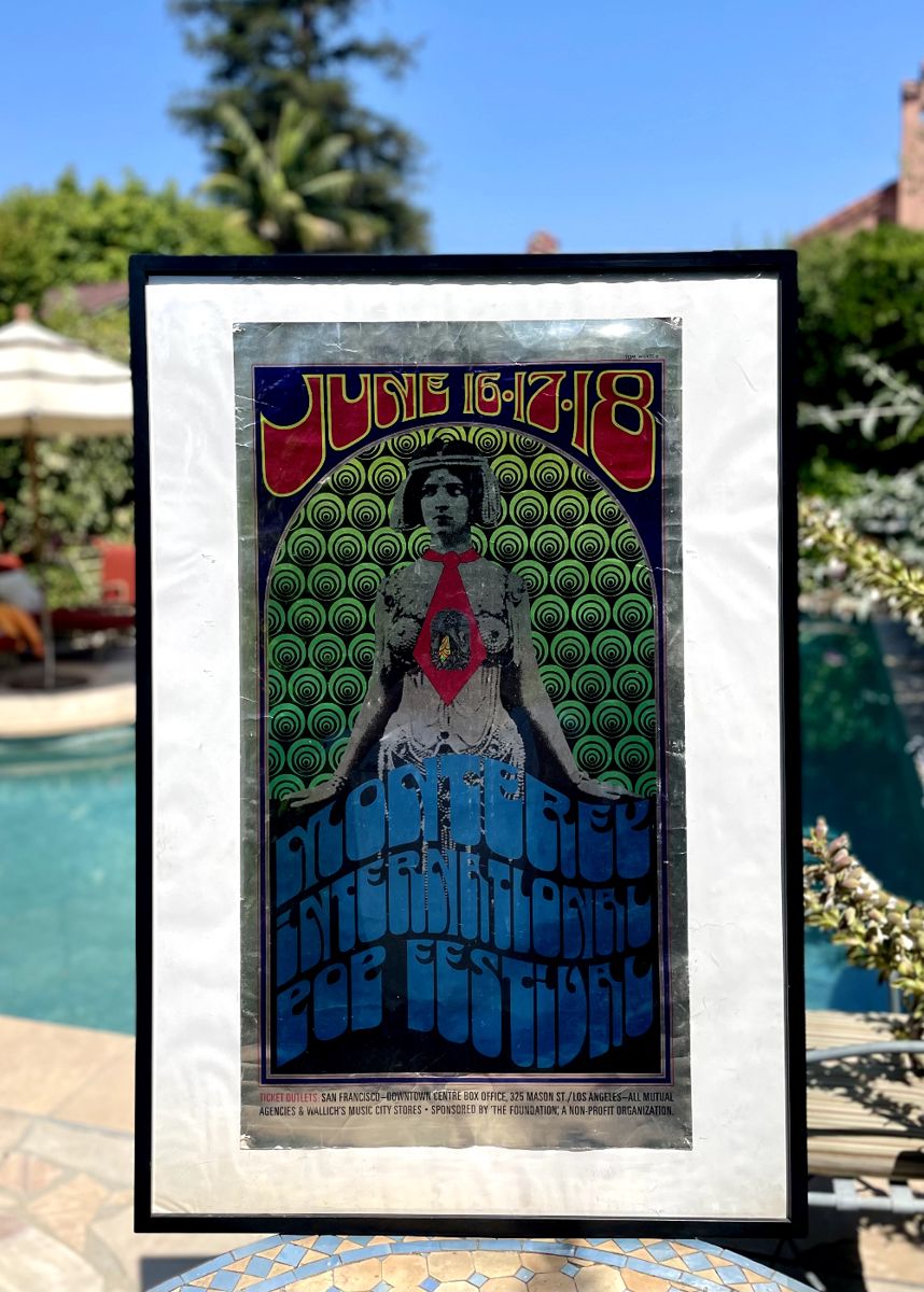 Extremely rare and iconic 1967 Monterey International Pop Festival poster, 19“ x 35“ with foil printing, designed by Tom Wilkes. This poster marks a seminal moment in rock history and will be sold by silent auction process with a starting bid of $4750, which is well below its estimated value. Condition is good to very good, with many small damages (smaller sized creases and spots of foil loss, push pin holes from original posting methods, etc.), and no major damage, best guess is that it is a 7.5-8.8 CGC grading according to their description of guidelines.
https://www.cgccomics.com/grading/grading-scale/