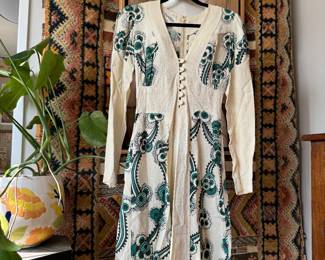 Designed by Ossie Davis, Art Deco inspired print dress, size small, $475