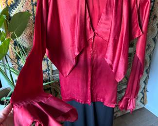 Handmade custom satin claret glam rock blouse, size small, $145