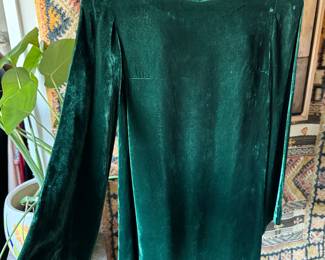 Handmade emerald green velvet mini dress with bell sleeves, size sm-med, $95