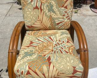 Rattan Pretzel chair in great condition with fun vintage print fabric, $350