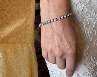 Vintage rhinestone bracelet set in silver with sterling clasp, (settings presumed sterling), $45