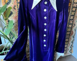 Photo color deceiving: this is a deep purple velvet and ivory silk iconic minidress by Paraphernalia, size small, $800.